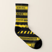 黒の白い注意テープデザインソックス ソックス (左内側)