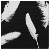 黒の白い羽のプリント ファブリック (クローズアップ)