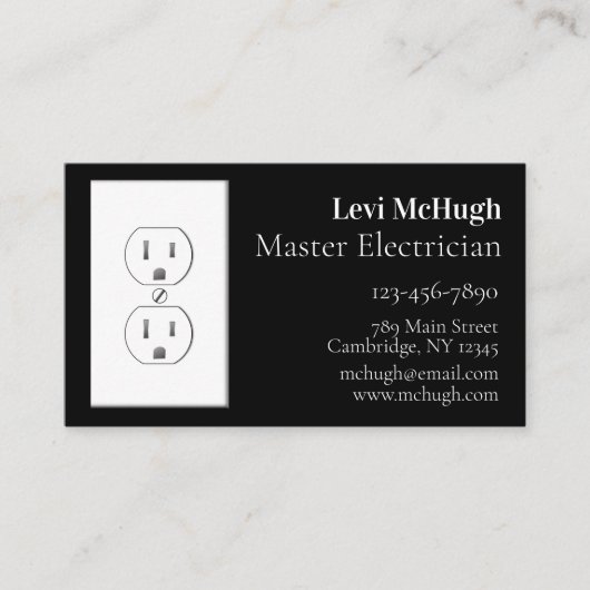 黒の白い電気コンセント 名刺 (正面)
