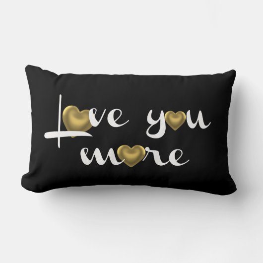 、黒の白いwの金ゴールドのハートもっと愛して下さい ランバークッション (正面)