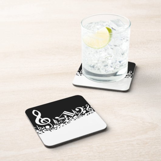 黒の白く乱雑な音符 コースター (右側)