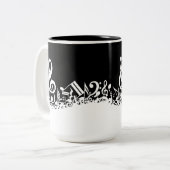 黒の白く乱雑な音符 ツートーンマグカップ (正面左)