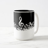 黒の白く乱雑な音符 ツートーンマグカップ (正面右)