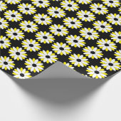 黒の白と黄色のデイジー ラッピングペーパー (角)