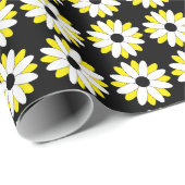 黒の白と黄色のデイジー ラッピングペーパー (ロールコーナー)