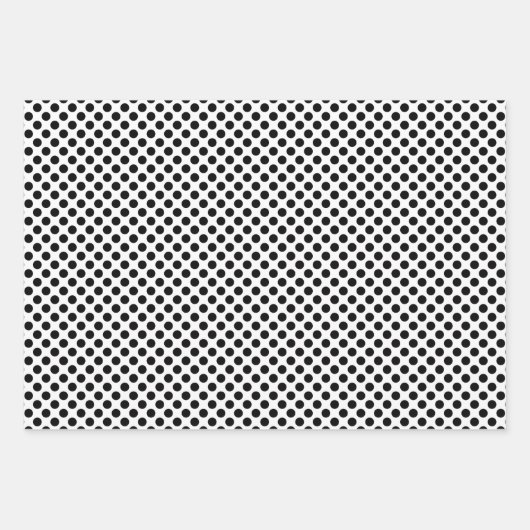 黒の白のサイズ違う水玉模様 ラッピングペーパーシート (正面3)