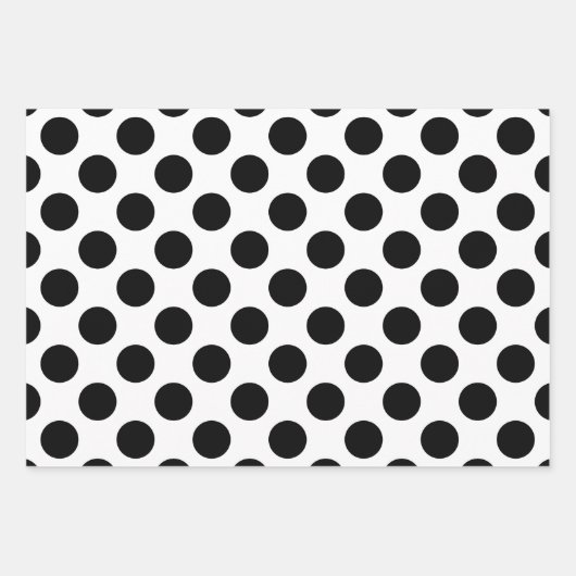 黒の白のサイズ違う水玉模様 ラッピングペーパーシート (正面)
