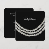 黒の真珠のネックレスの誕生日パーティー 招待状 (正面/裏面)