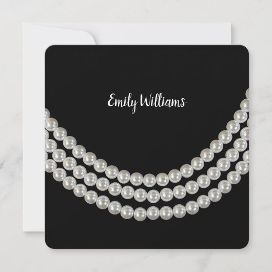 黒の真珠のネックレスの誕生日パーティー 招待状 (正面)
