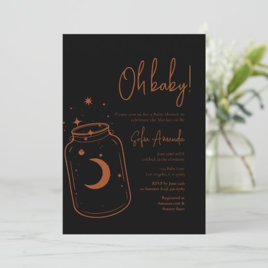 黒の神秘的で天のボトルベビーシャワー 招待状 (スタンド正面)
