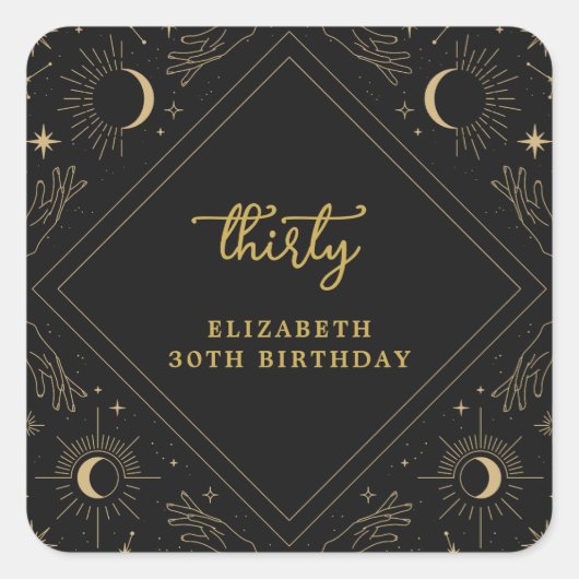 黒の神秘的なホロスコープ月の誕生日エンベロープ スクエアシール (正面)