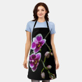 黒の穏やかな上に蘭のピンクの白淡い色の色 エプロン (着用した状態)