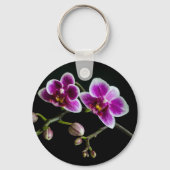 黒の穏やかな上に蘭のピンクの白淡い色の色 キーホルダー (裏面)