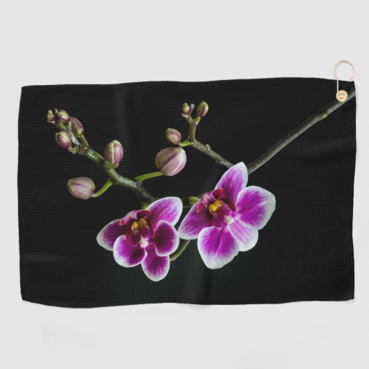 黒の穏やかな上に蘭のピンクの白淡い色の色 ゴルフタオル (横)