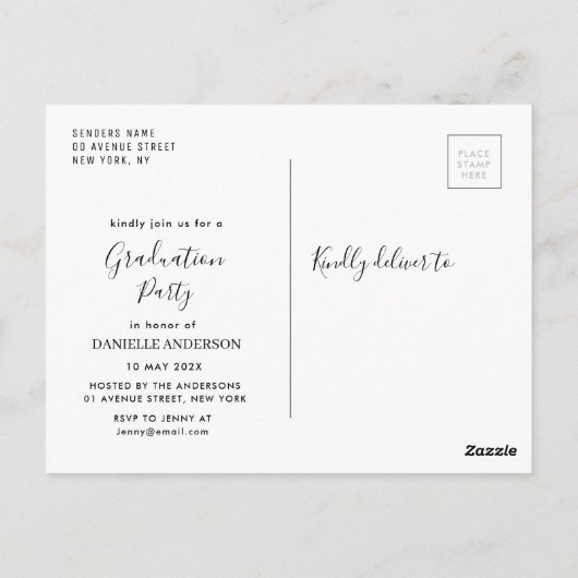 黒の筆記体 看護学卒業発表  ポストカード (裏面)