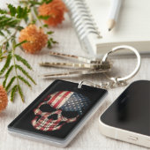 黒の米国旗のスカル キーホルダー (正面右)