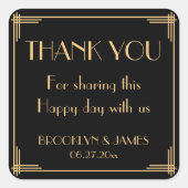 黒の素晴らしアールデコ結婚式用シール スクエアシール (正面)