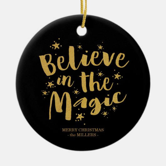 黒の素朴金ゴールドス信じト・魔法 セラミックオーナメント (正面)