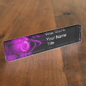 黒の紫色のフラクタルバラ、抽象芸術渦巻き デスクネームプレート (側面)