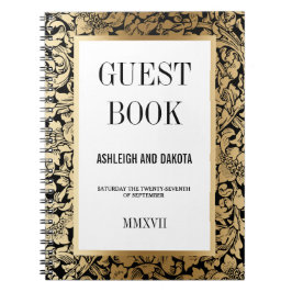 黒の結婚式のゲストブック|の金花のダマスク織 ノートブック