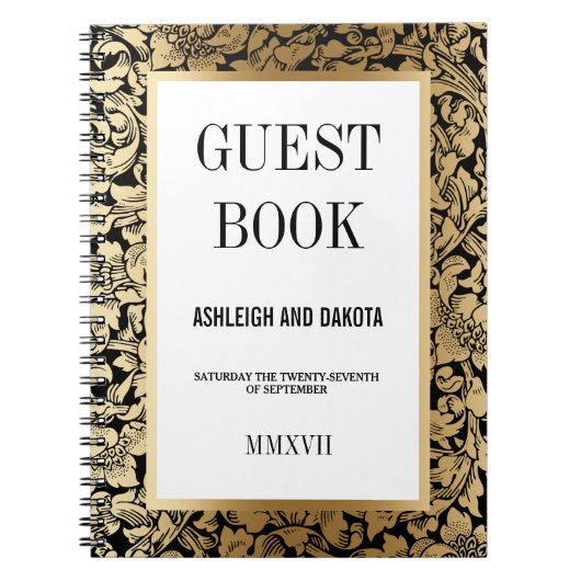 黒の結婚式のゲストブック|の金花のダマスク織 ノートブック (正面)