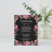 黒の結婚式ウェルカムカード 紫とピンクの花 エンクロージャーカード (スタンド正面)