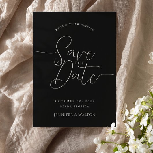 黒の結婚式延期日スクリプトカスタムネームSave the Date 招待状