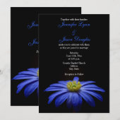 黒の結婚式招待状に美しい青い花 招待状 (正面/裏面)
