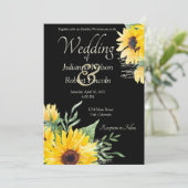 黒の結婚式招待状の水彩ひまわり 招待状 (スタンド正面)