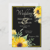 黒の結婚式招待状の水彩ひまわり 招待状 (正面)
