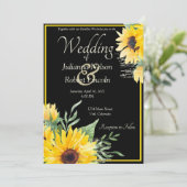 黒の結婚式招待状の水彩ひまわり 招待状 (スタンド正面)