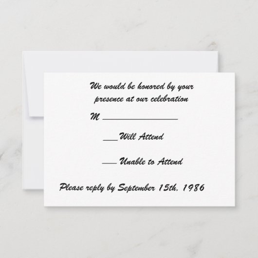 黒の結婚式招待返信カード 緑の羽根付き 出欠カード (正面)