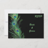 黒の結婚式招待返信カード 緑の羽根付き 出欠カード (裏面)