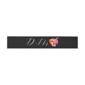 黒の結婚式用明るい花柄ウォーターカラーモノグラム 招待状ベリーバンド (フラット)