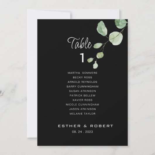 黒の結婚表1の座席表 招待状 (正面)