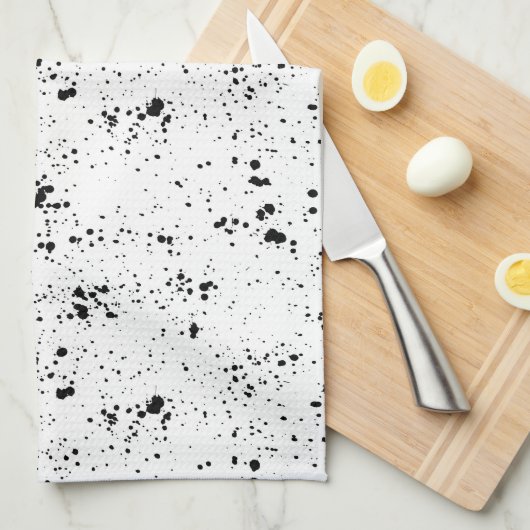 黒の絵を描（ばちゃばちゃ）跳ねるパターン キッチンタオル (四つ折り)