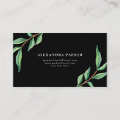 黒の緑の水彩画の葉 名刺 (裏面)