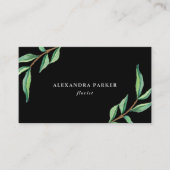 黒の緑の水彩画の葉 名刺 (正面)