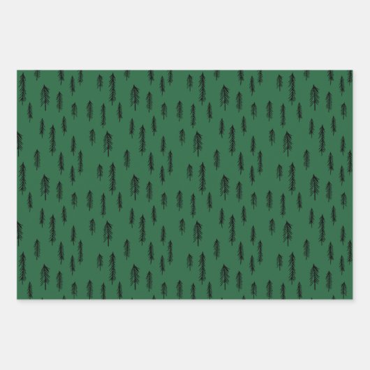 黒の緑の混合パタ素朴ーン鹿の森のプレイド ラッピングペーパーシート (正面3)