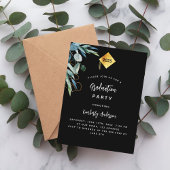 黒の緑の金ゴールドキャップ2025卒業パーティー インビテーションポストカード