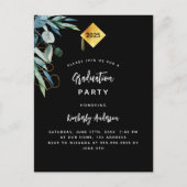 黒の緑の金ゴールドキャップ2025卒業パーティー インビテーションポストカード (正面)