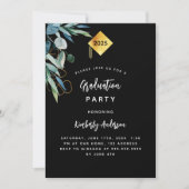 黒の緑の金ゴールドキャップ2025卒業パーティー 招待状 (正面)