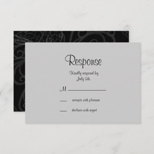 黒の線条細工の蝶RSVP 出欠カード (正面/裏面)