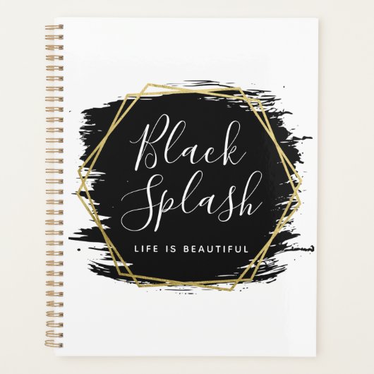 黒の線絵を描とモダン金ゴールドの幾何学 プランナー手帳 (正面)