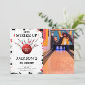 黒の編集可能なボウリング写真招待状 招待状 (スタンド正面)