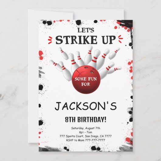 黒の編集可能なボウリング招待状 招待状 (正面)