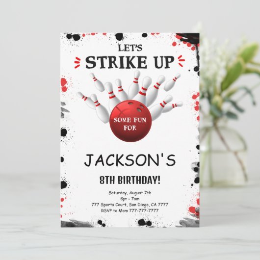 黒の編集可能なボウリング招待状 招待状 (スタンド正面)