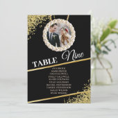 黒の繊細なエレガント写真用座席表カード 招待状 (スタンド正面)