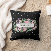 黒の美しい水彩画の花柄|の水玉模様 クッション (ブランケット)