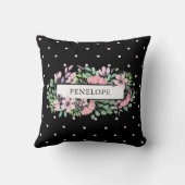 黒の美しい水彩画の花柄|の水玉模様 クッション (裏面)